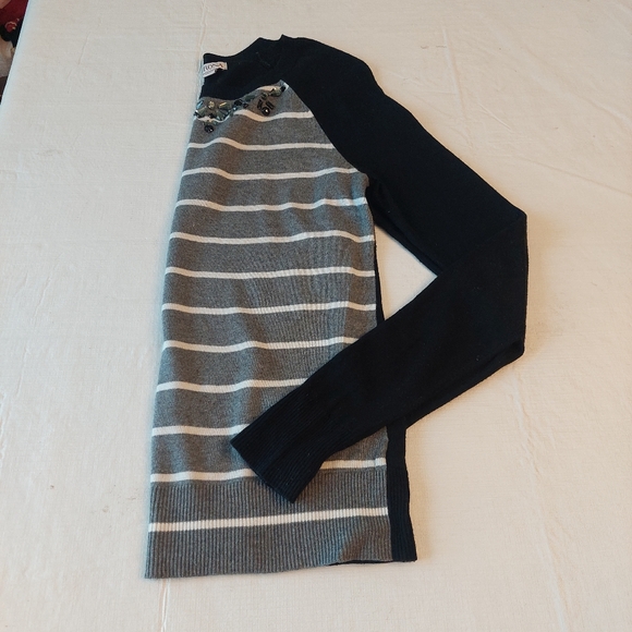 Merona Black Grey White Striped Raglan Sleeve Beaded Crewneck Sweater Size XS - Picture 10 of 10